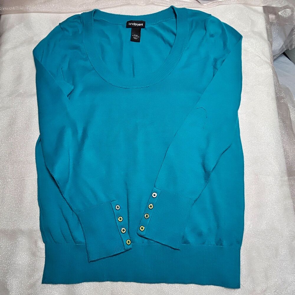 Lane Bryant Turquoise Blue Scoop Neck Lightweight Sweater Size 14/16 Vintage - Picture 4 of 5